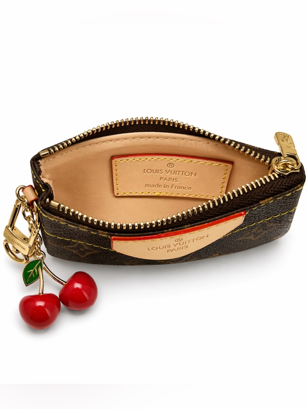 Louis Vuitton Brown Monogram Coin Pouch Key Holder with Cherry Charm Authentic - Picture 6 of 8